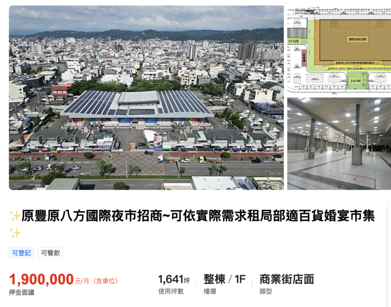 佔地6600坪的豐原「八方夜市」，目前以190萬元招租。（圖／翻攝自591）